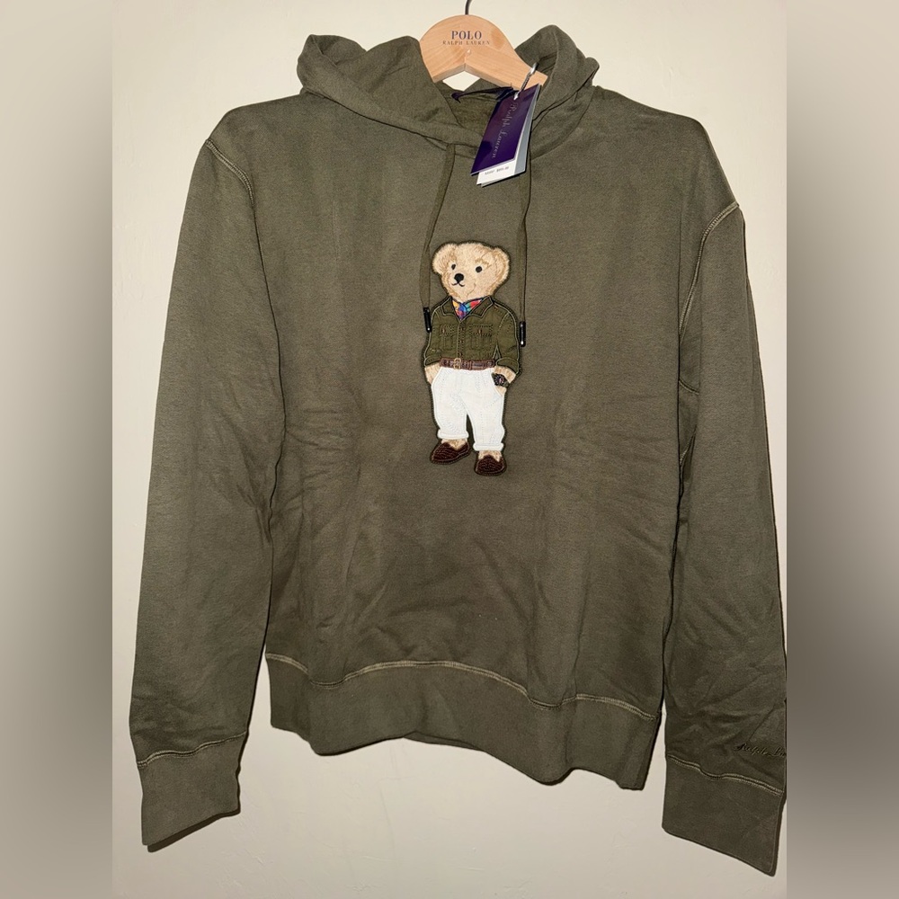 Ralph Lauren Purple Label Olive Hoodie with Bear Motif